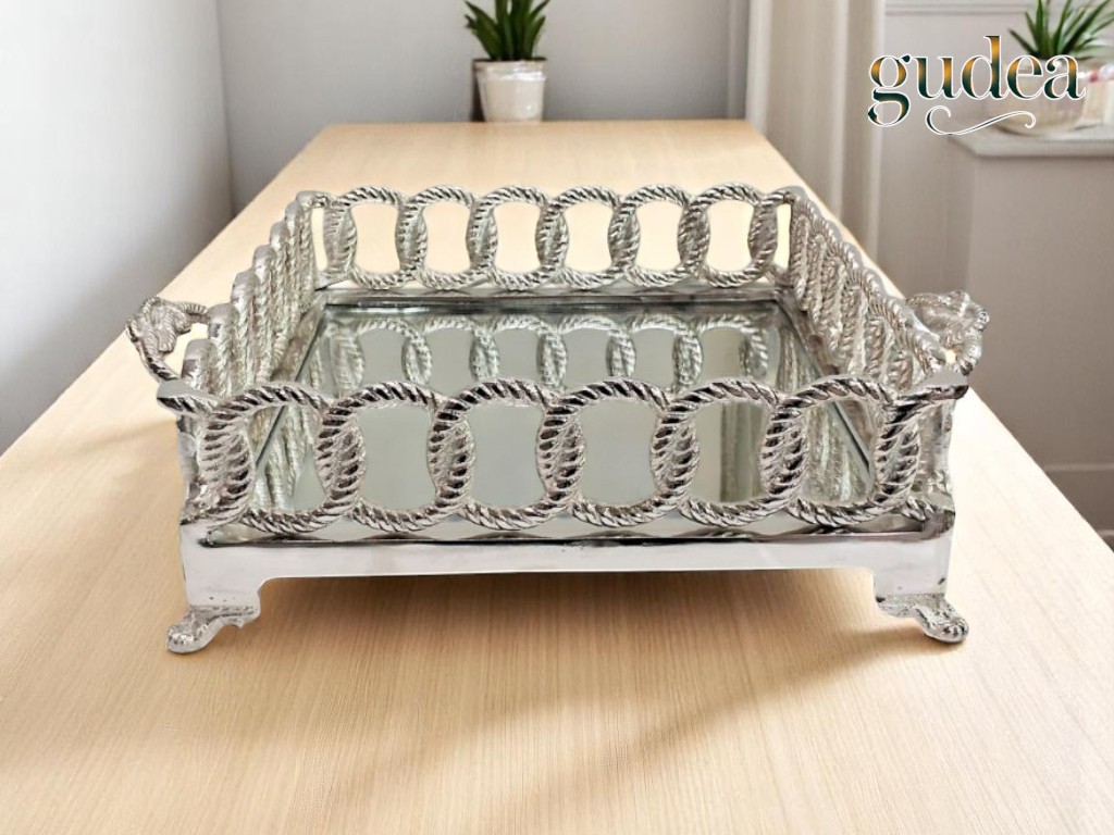 Pirinç Tepsi Gümüş 56*38*25cm