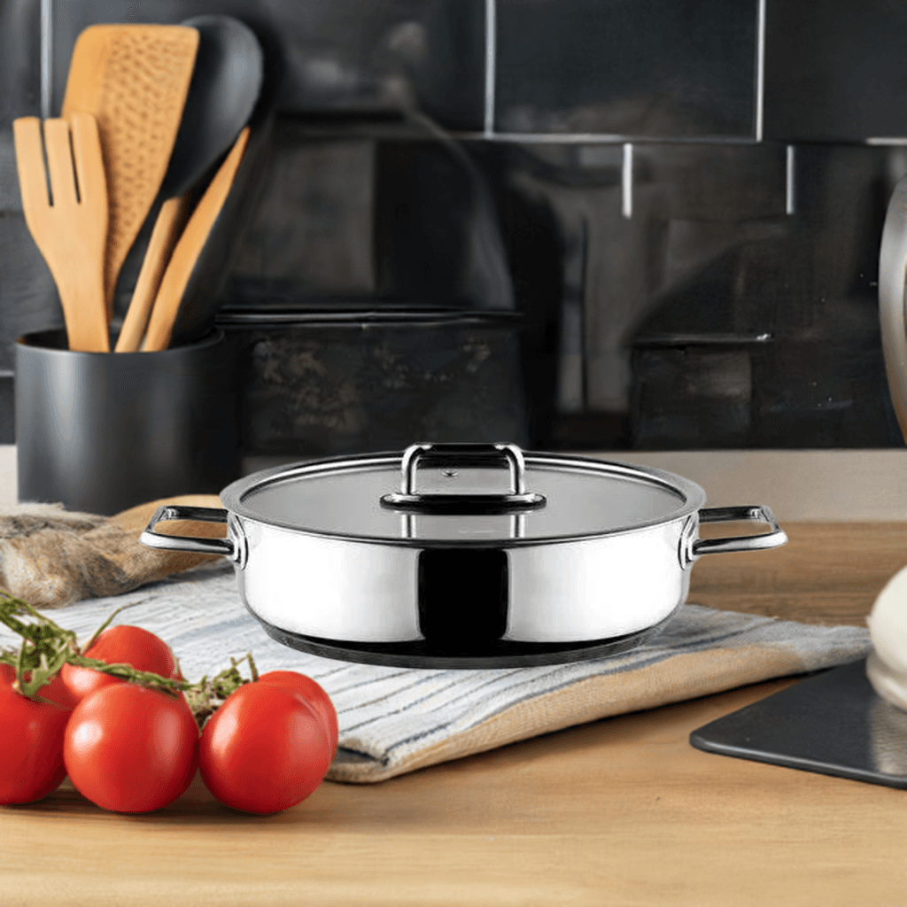 Aryıldız Colombus 30 Cm Metal Kulplu Cam Kapaklı Basık Tencere Ar248379