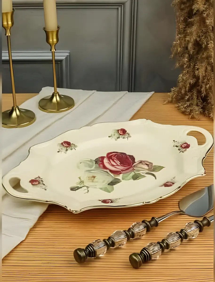 ROSE 36 CM OVAL KULPLU SUNUM TABAK