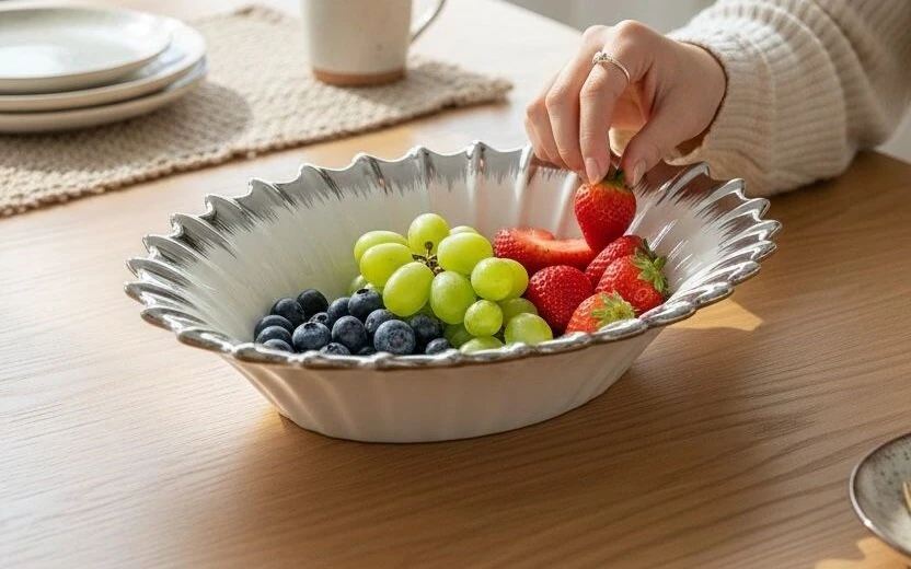 Line Silver Oval Derin Sunum Tabak 30*24cm