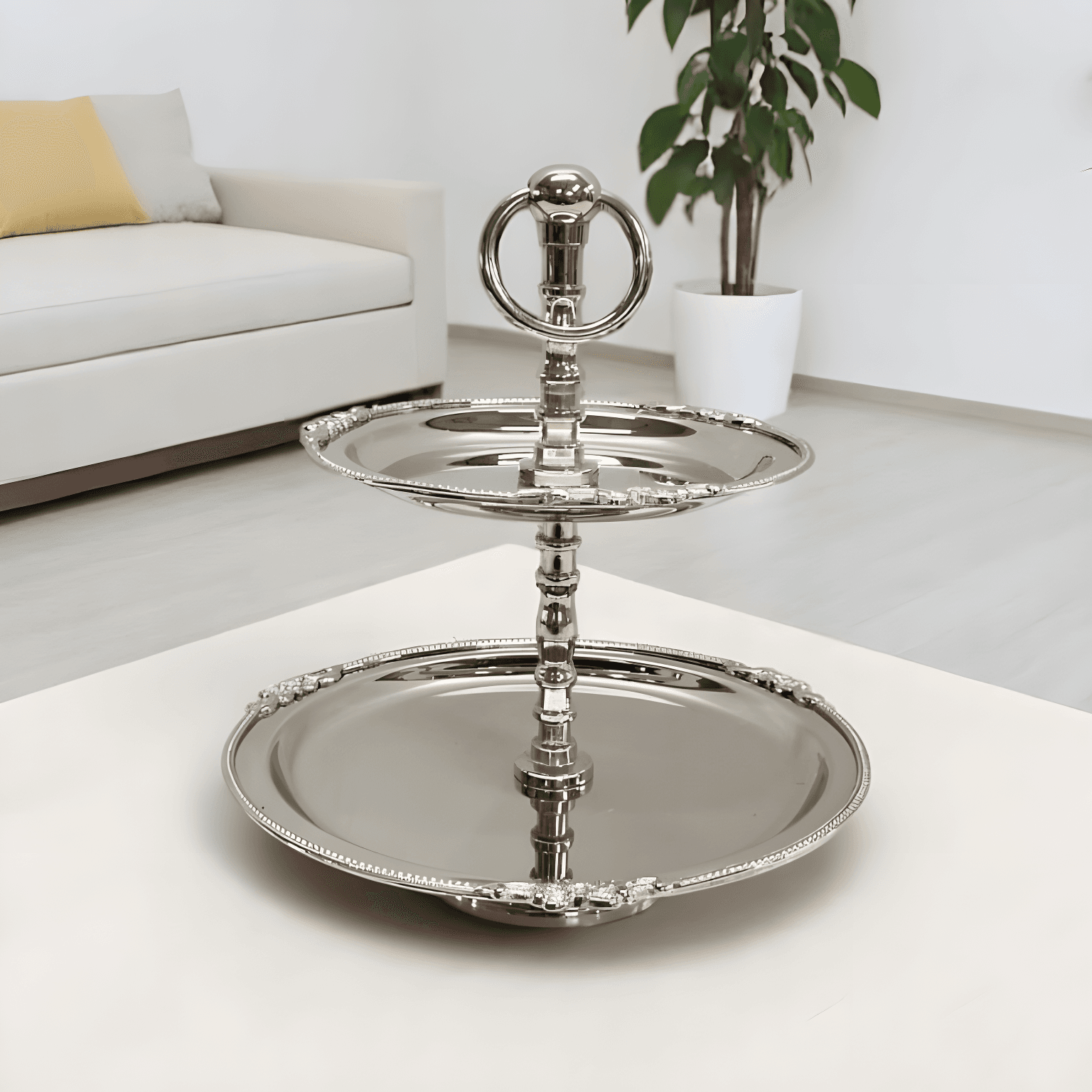 Pirinç Katlı Sunumluk Gümüş 20*20*25cm