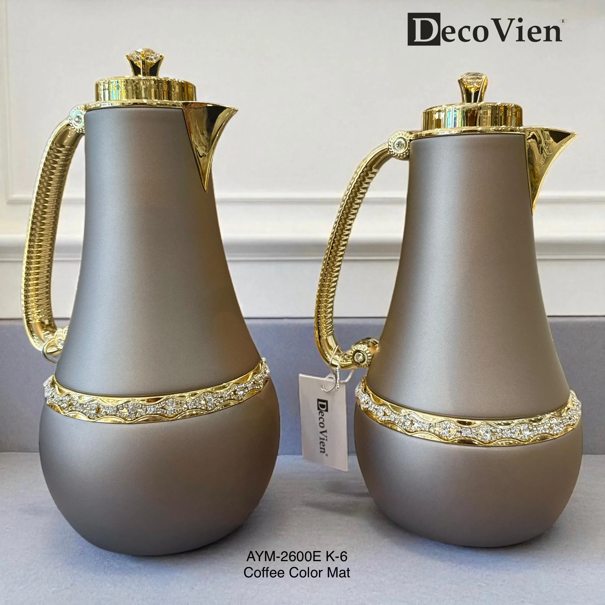 Lüks Termos 2'li Set Kahve Gold Detaylı