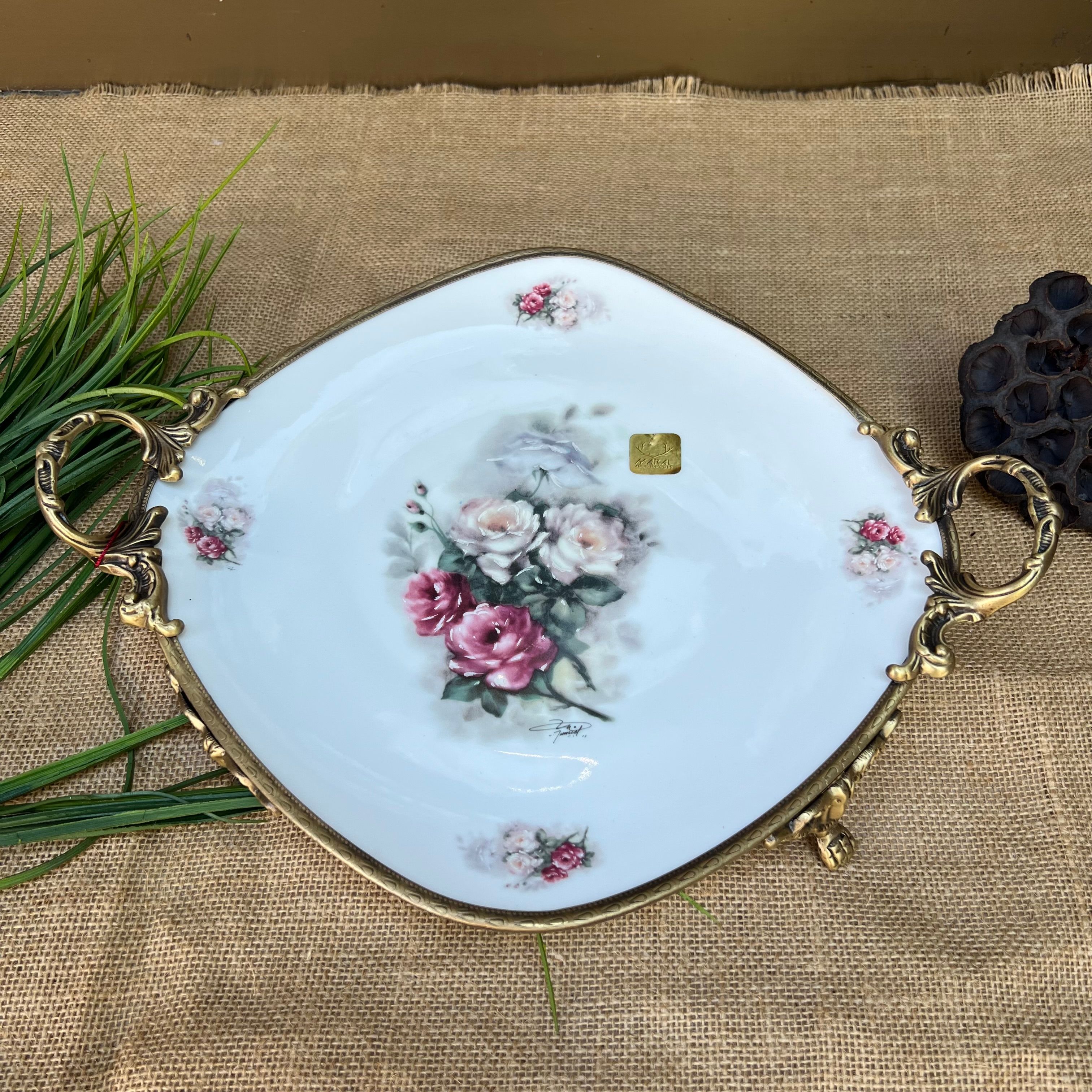 Antique Kulplu Kare Tabak 29cm