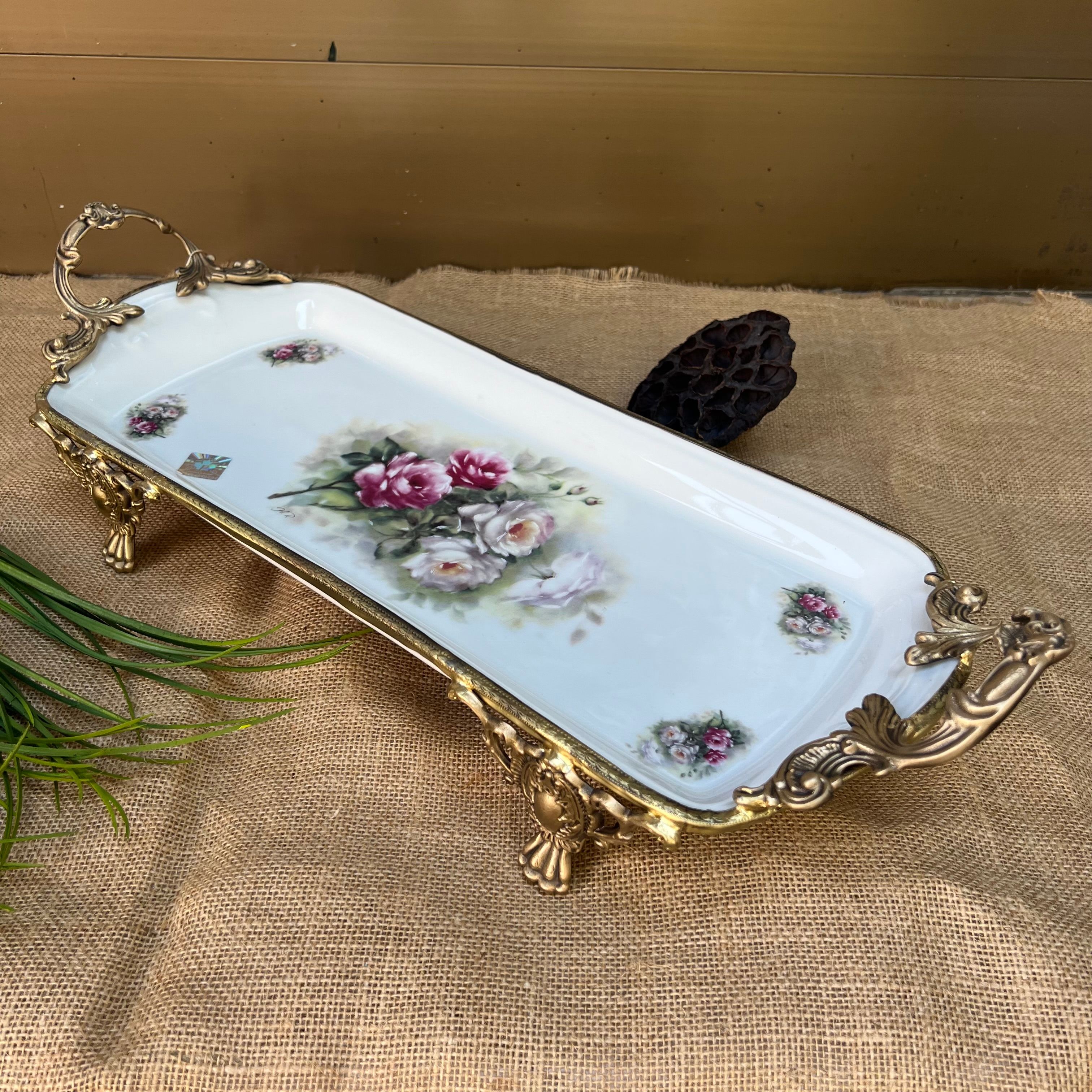 Antique Kulplu Dikdörtgen Tabak 51x18cm