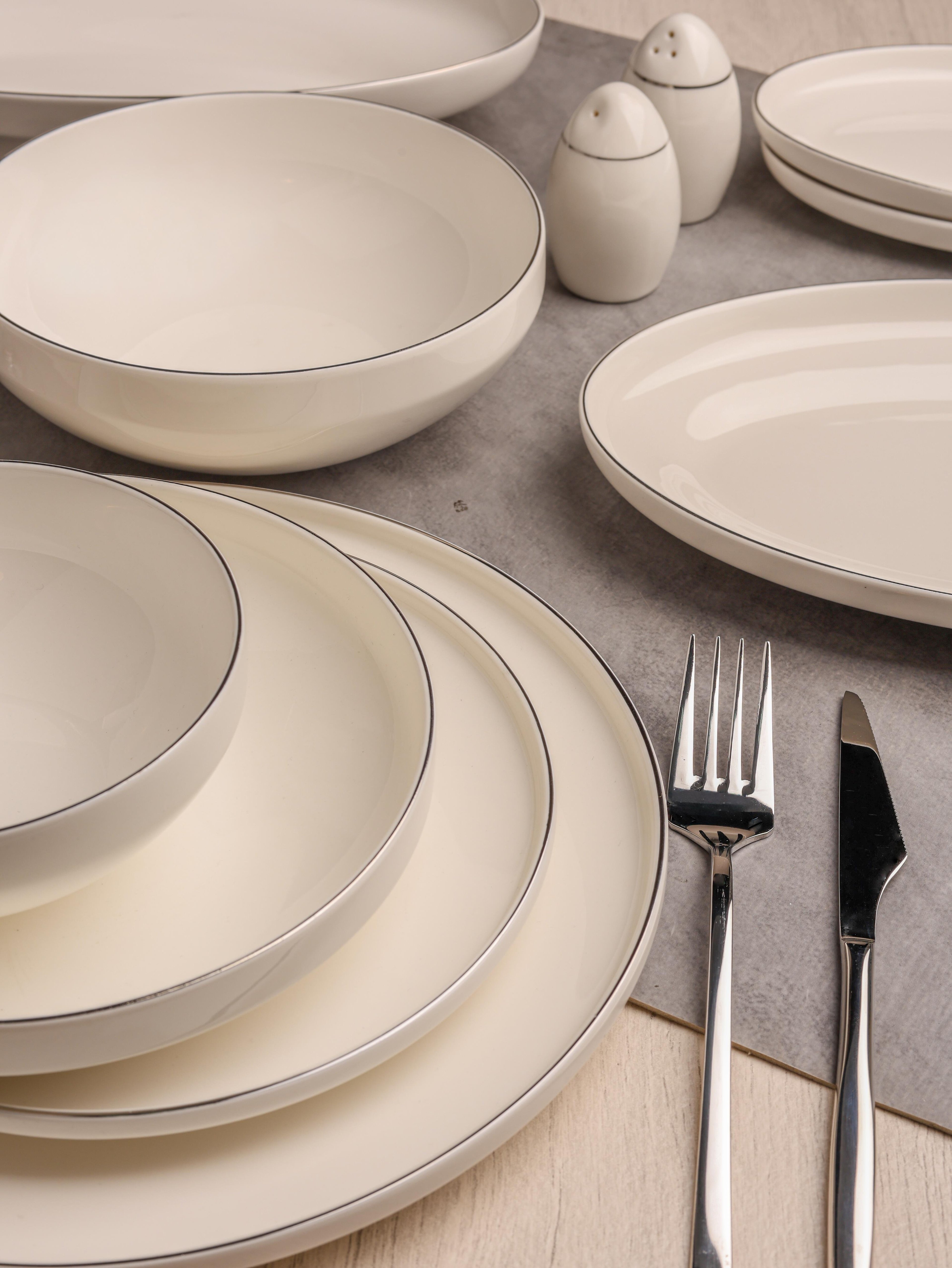 Bone Porselen Milena 55 Parça Platin Yemek Takımı