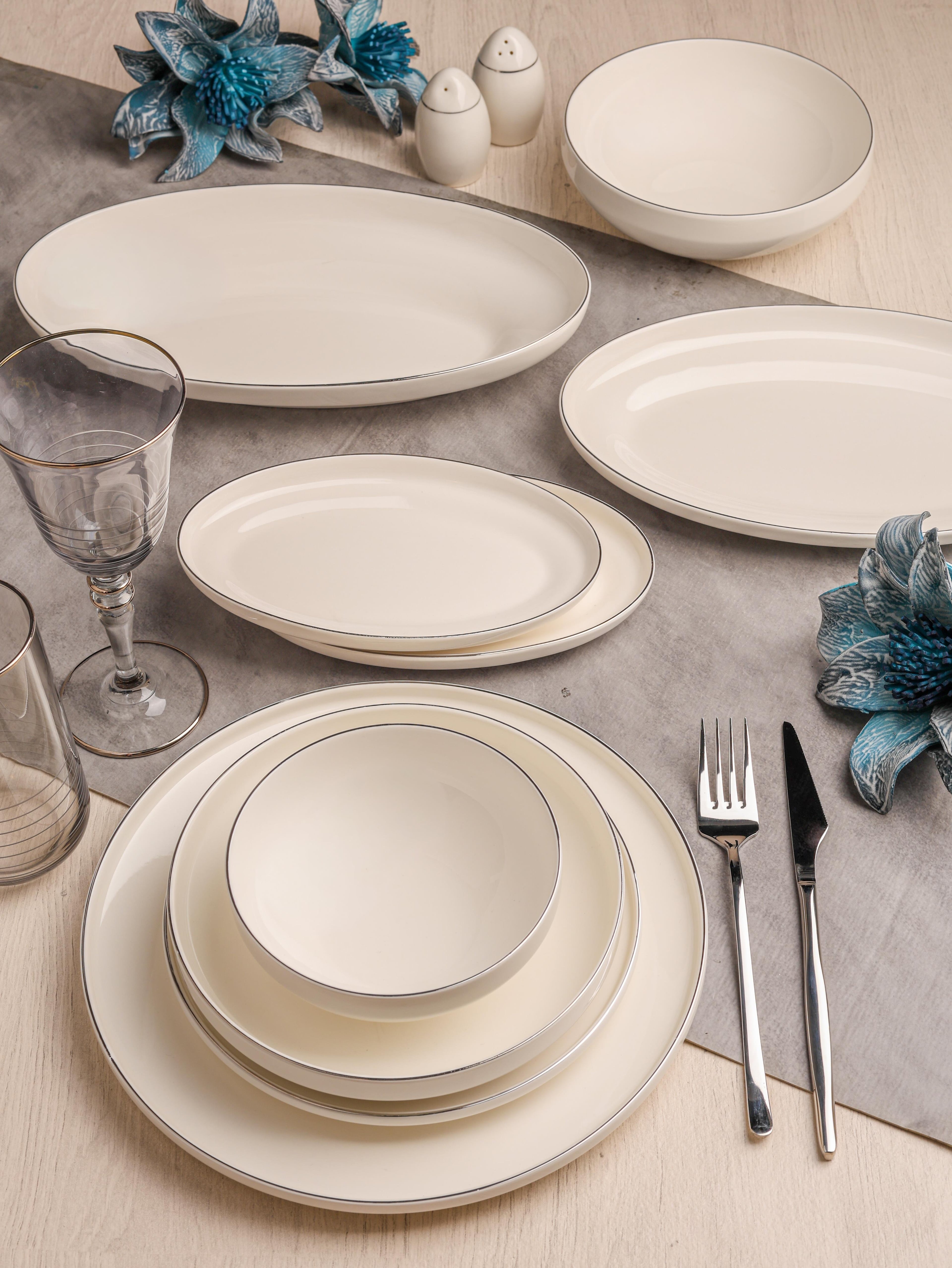 Bone Porselen Milena 55 Parça Platin Yemek Takımı