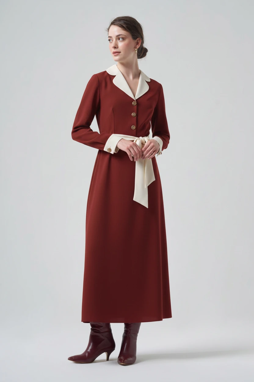 Si Design Yaka ve Kuşak Detaylı Maxi Boy Elbise