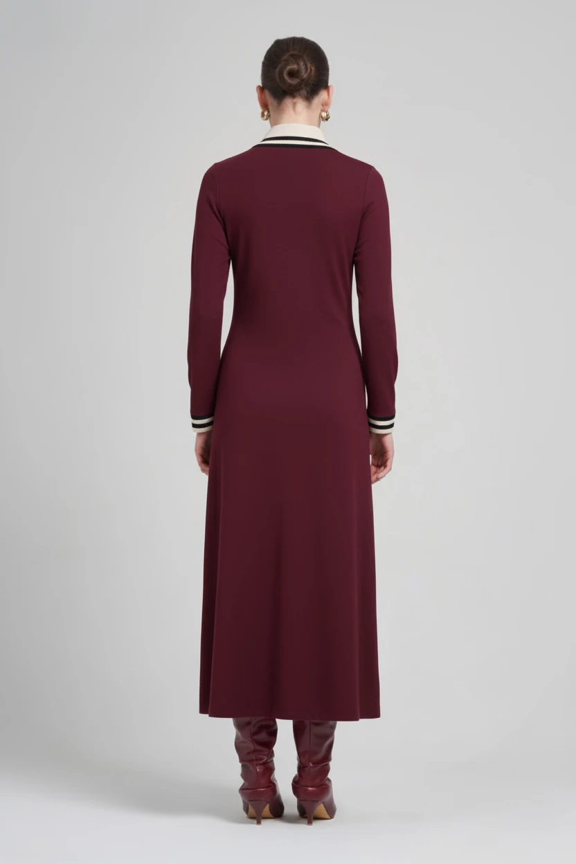 YAKA VE SÜS CEP DETAYLI MAXİ BOY ÖRME ELBİSE 