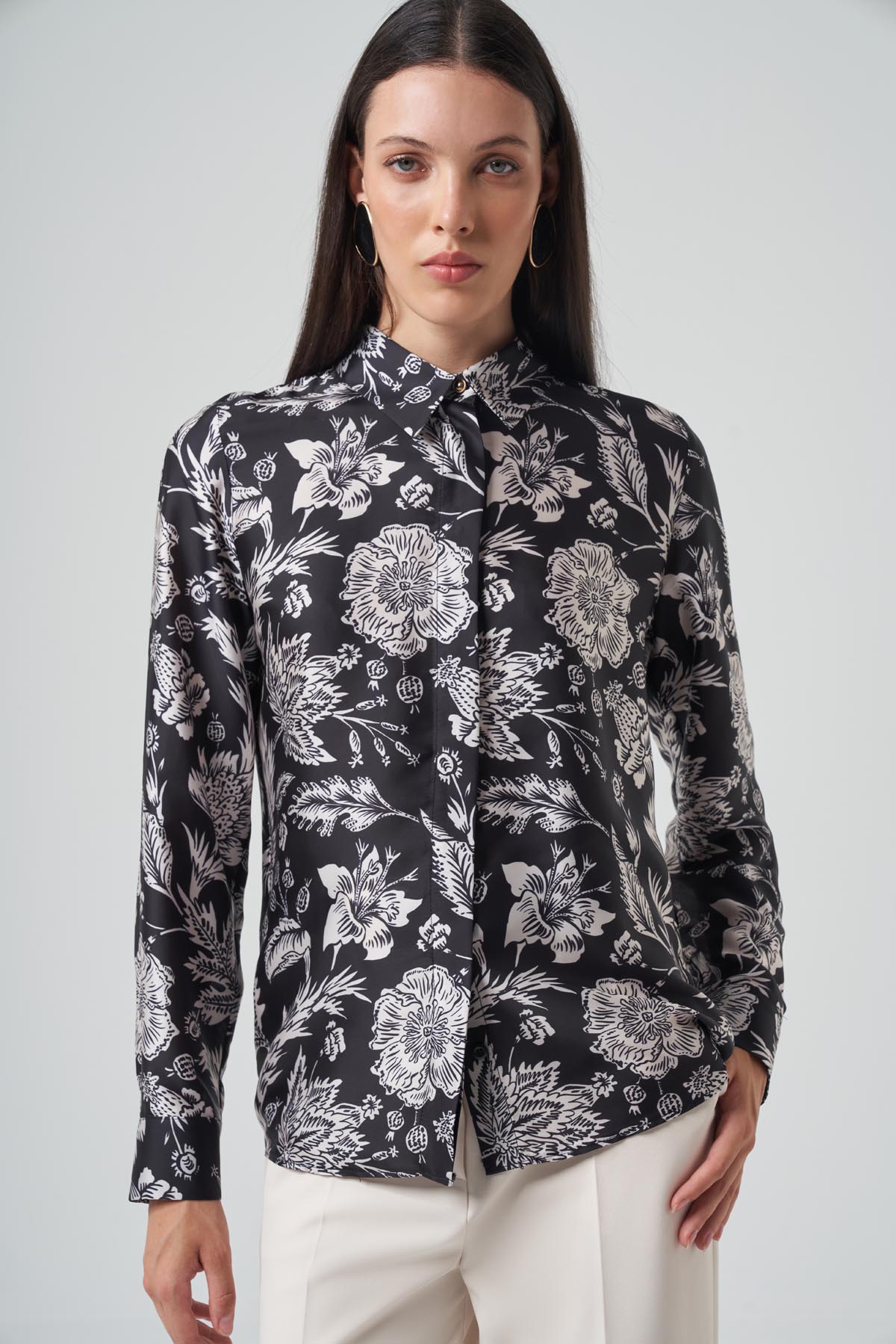 SATEN DESENLİ KLASİK GÖMLEK 