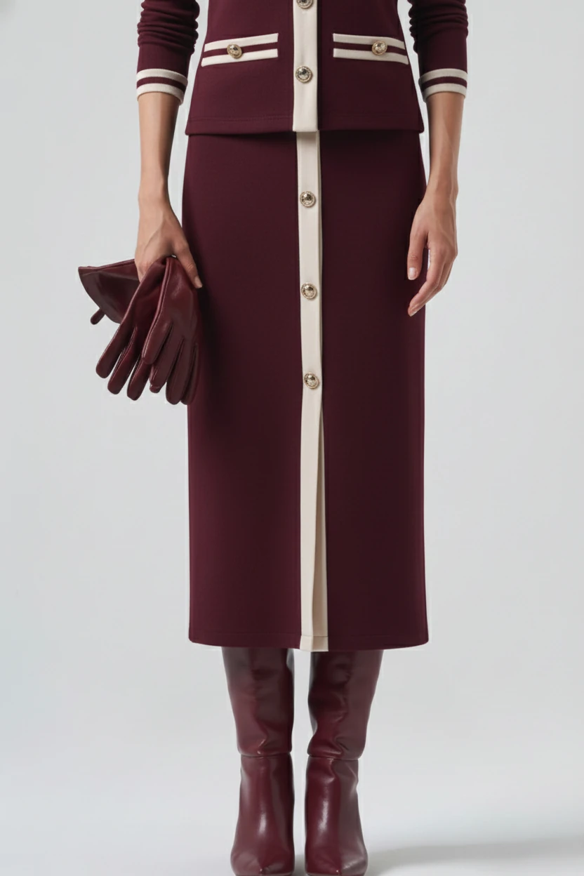 Si Design Gold Düğmeli Midi Boy Kalem Etek 