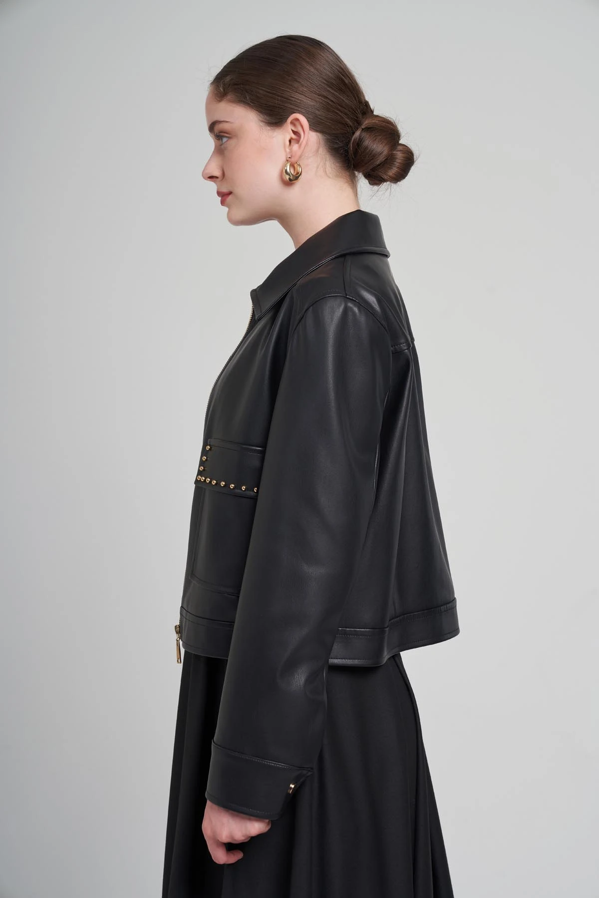 ZIMBA DETAYLI DERİ CEKET 