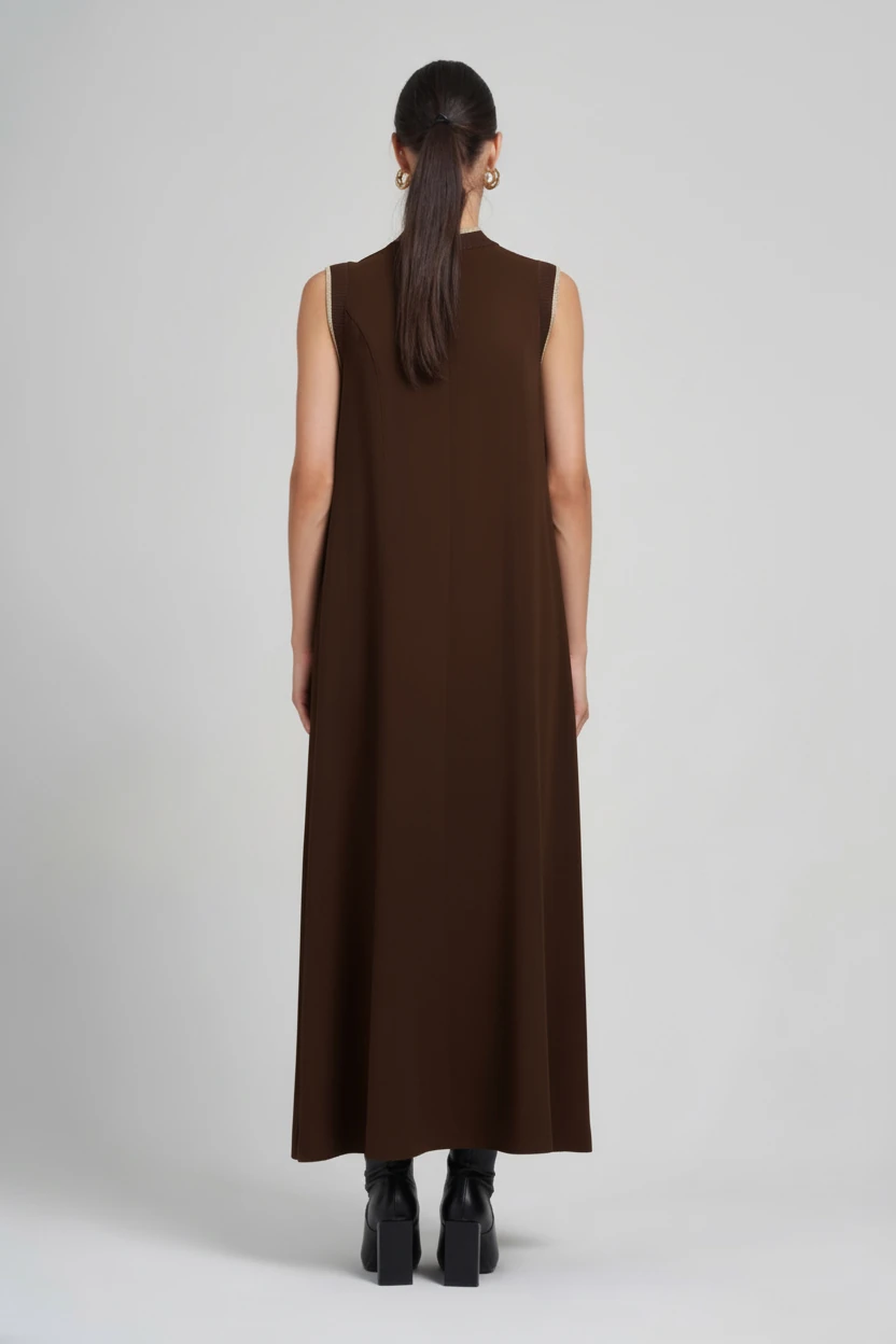 My 8 Design Simli Ribana Detaylı Maxi Boy Krep Elbise 