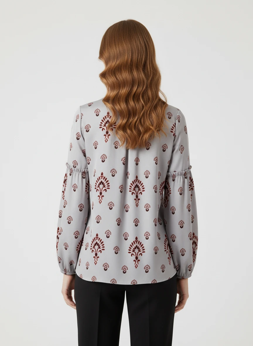 BAĞCIK DETAYLI REGULAR DESENLİ BLUZ 