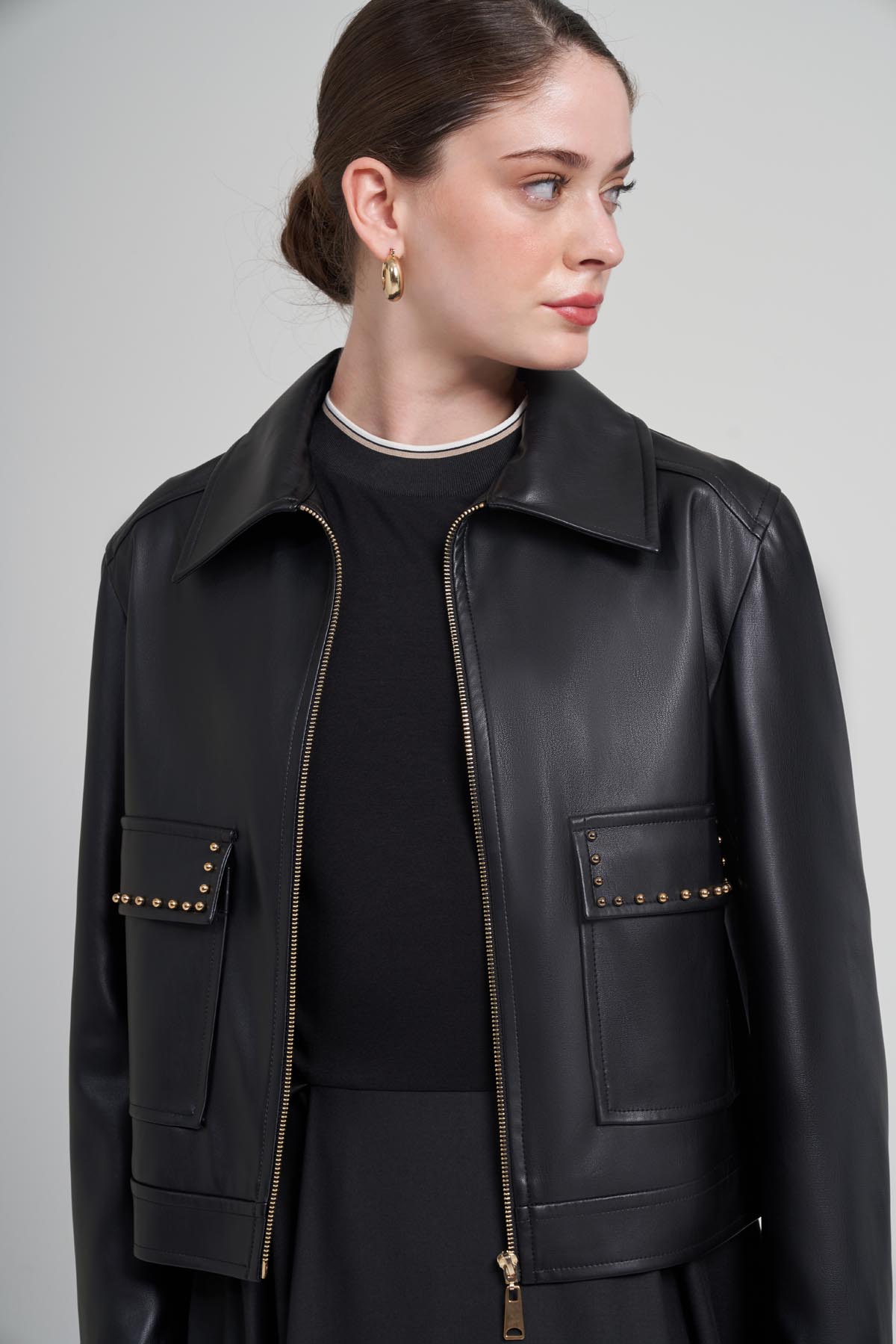 ZIMBA DETAYLI DERİ CEKET 