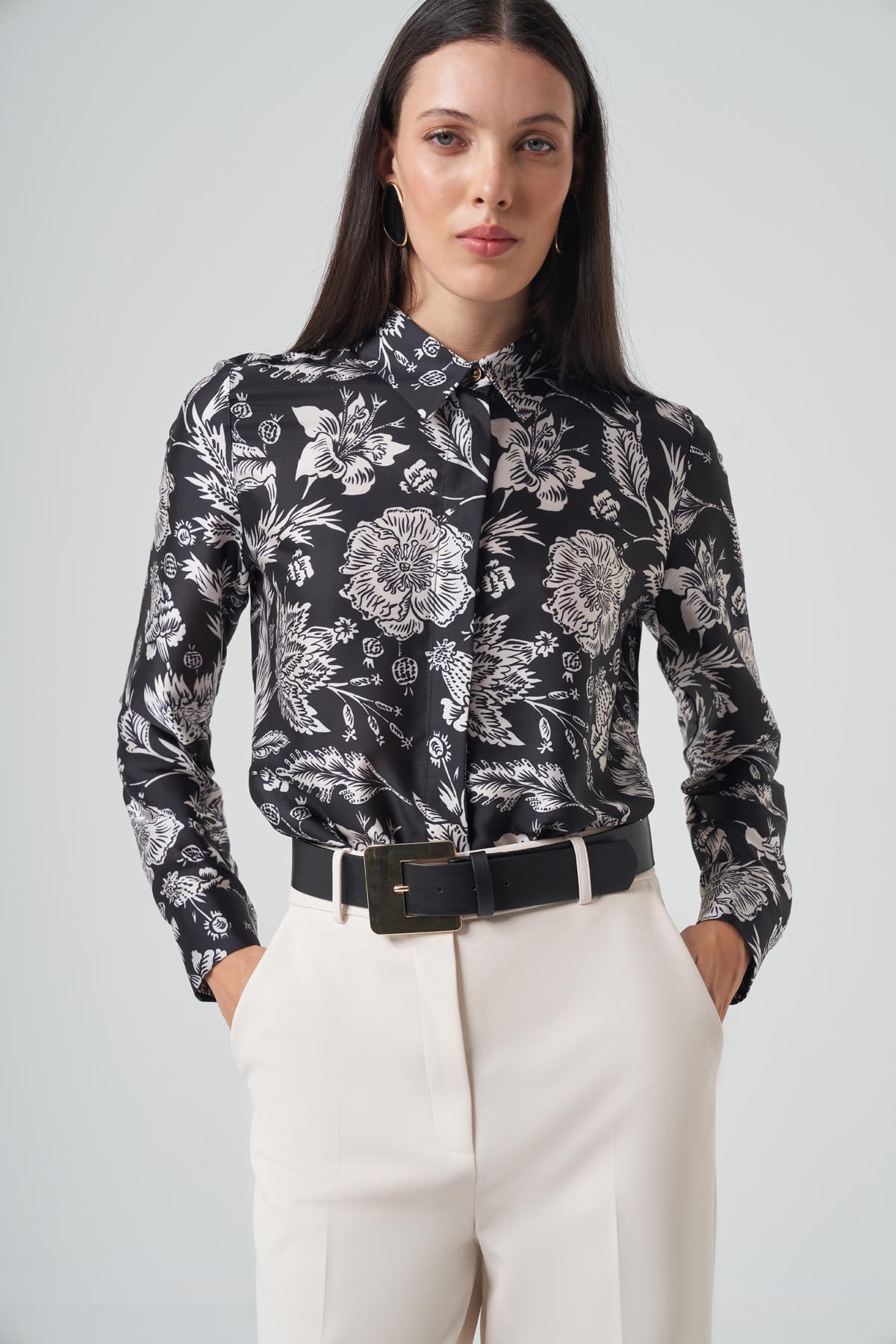 SATEN DESENLİ KLASİK GÖMLEK 