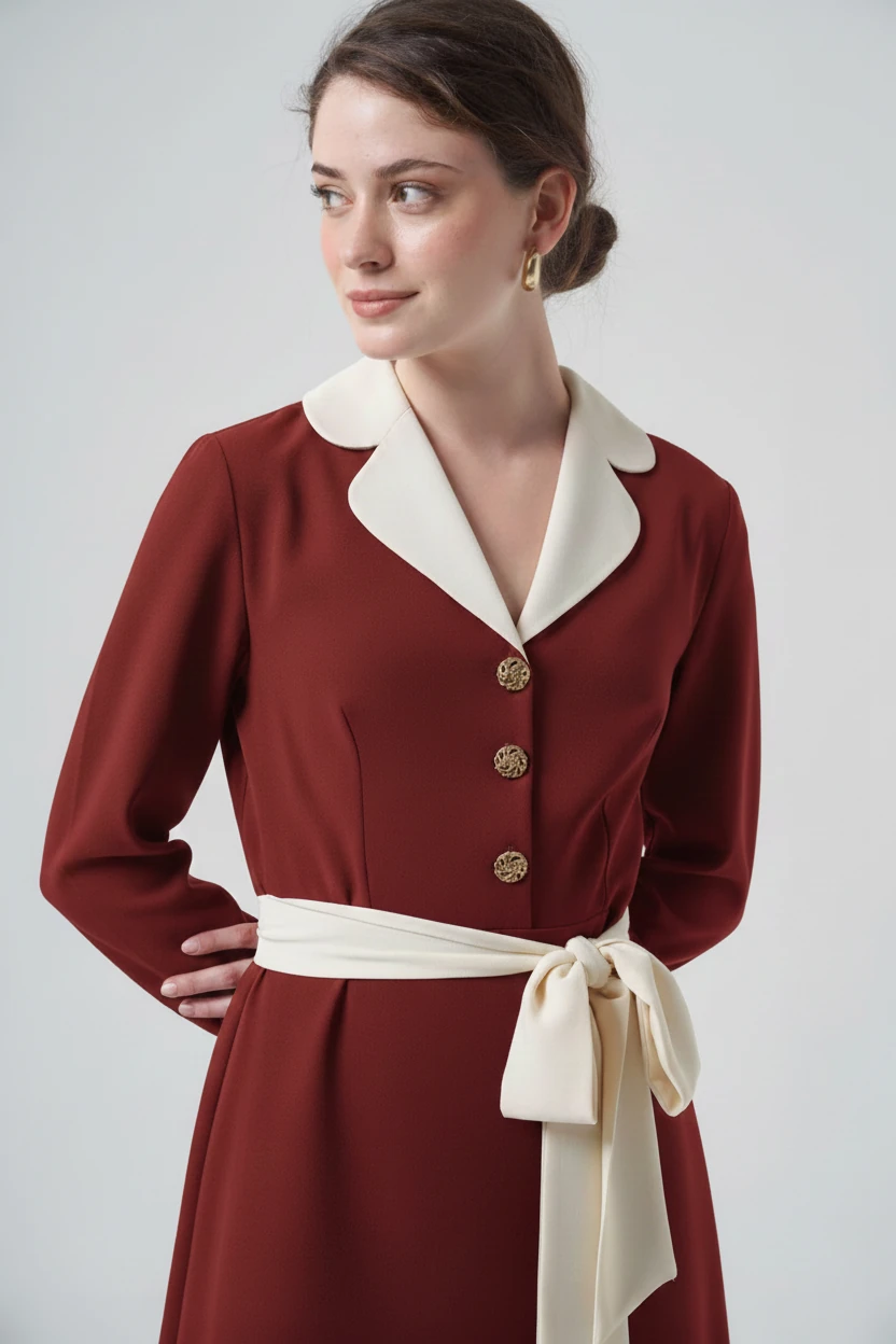 Si Design Yaka ve Kuşak Detaylı Maxi Boy Elbise