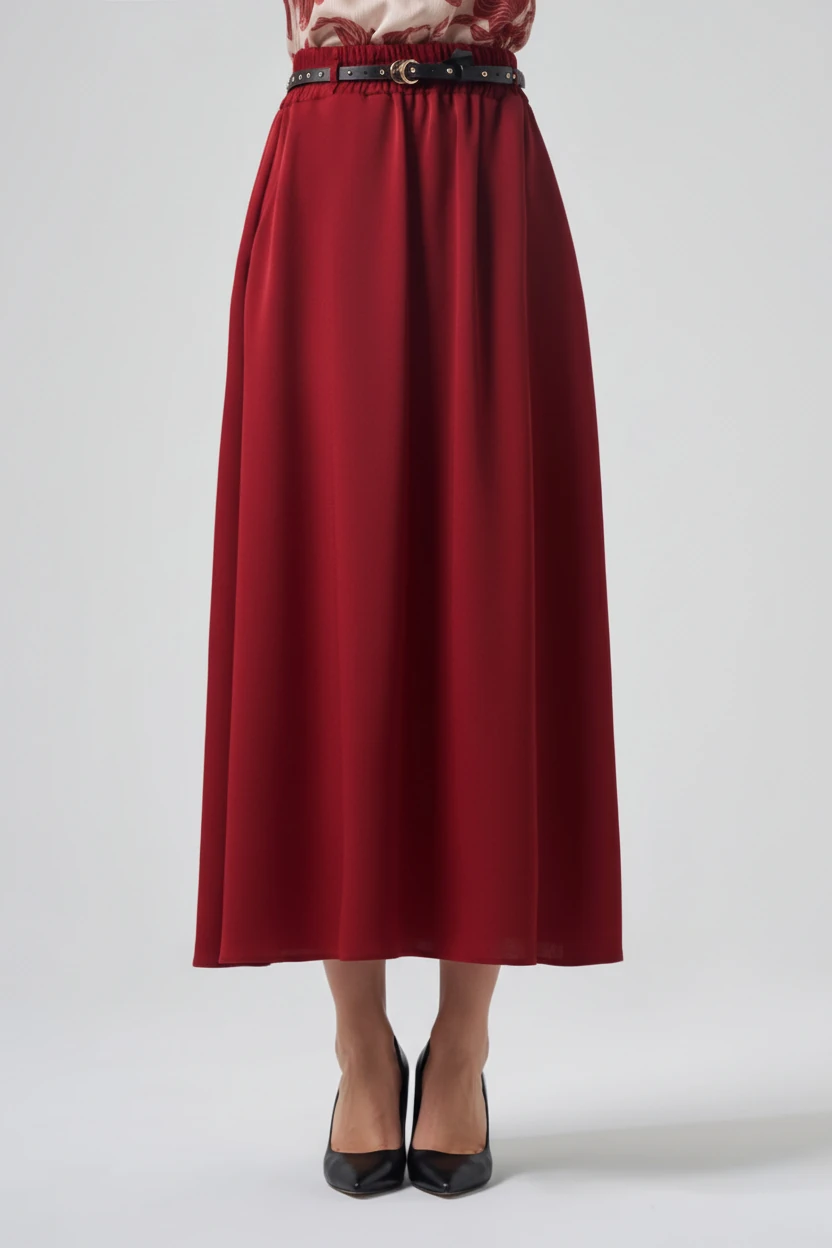 SATEN KEMER DETAYLI BELİ LASTİKLİ ETEK 