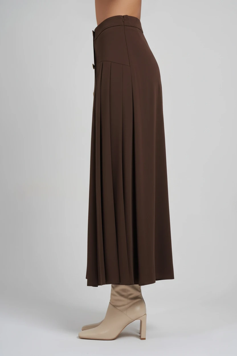 PİLE VE DÜĞME DETAYLI MAXİ BOY ETEK 