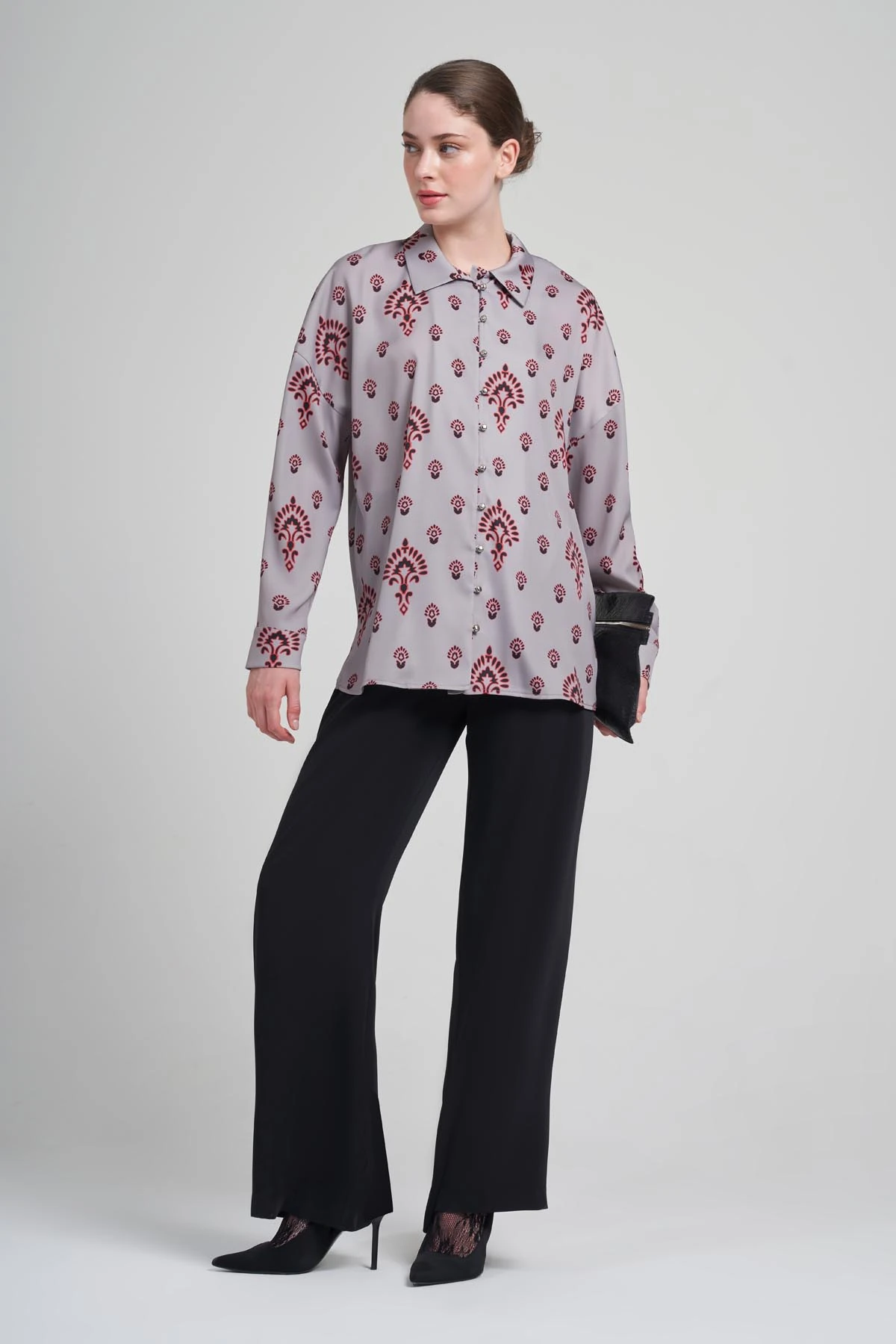 Si Design Düğme Detaylı Desenli Regular Gömlek