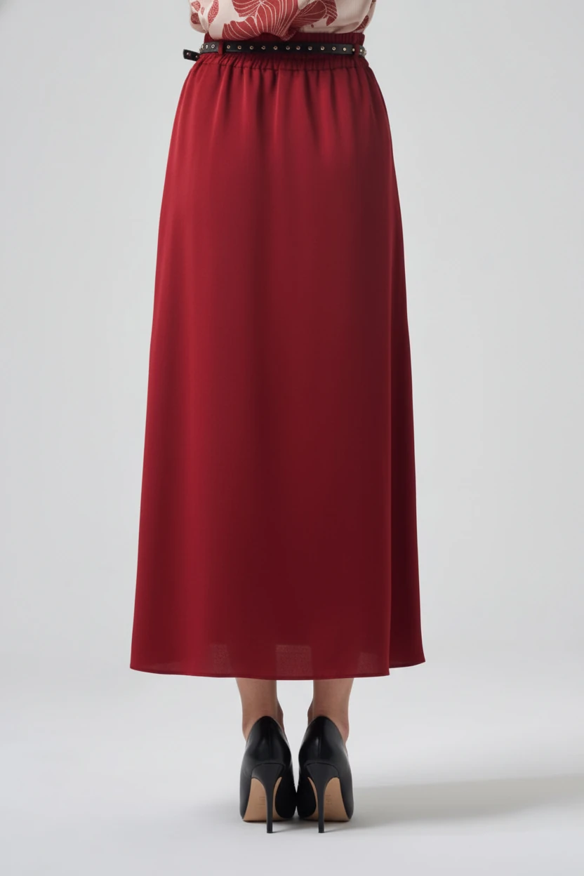 SATEN KEMER DETAYLI BELİ LASTİKLİ ETEK 