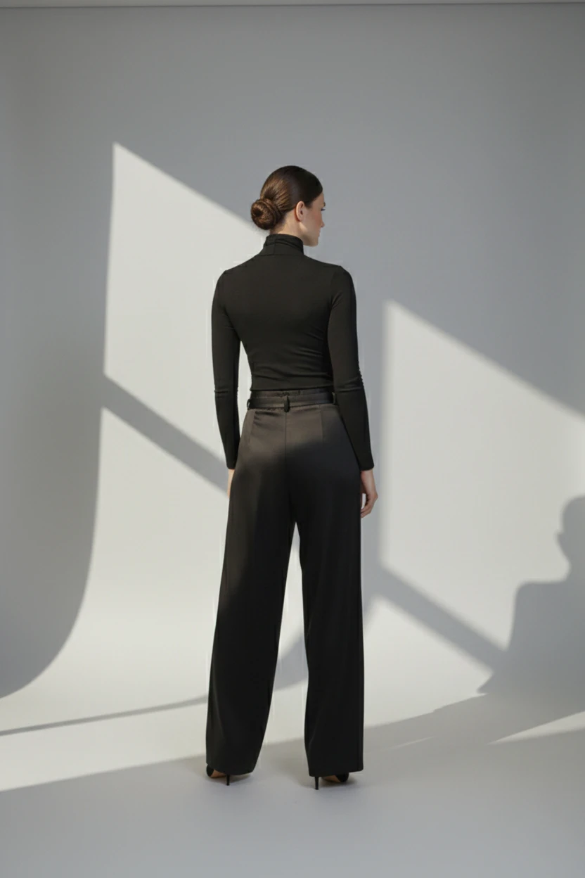 Si Design Kemer Detaylı Saten Geniş Paça Pantolon 