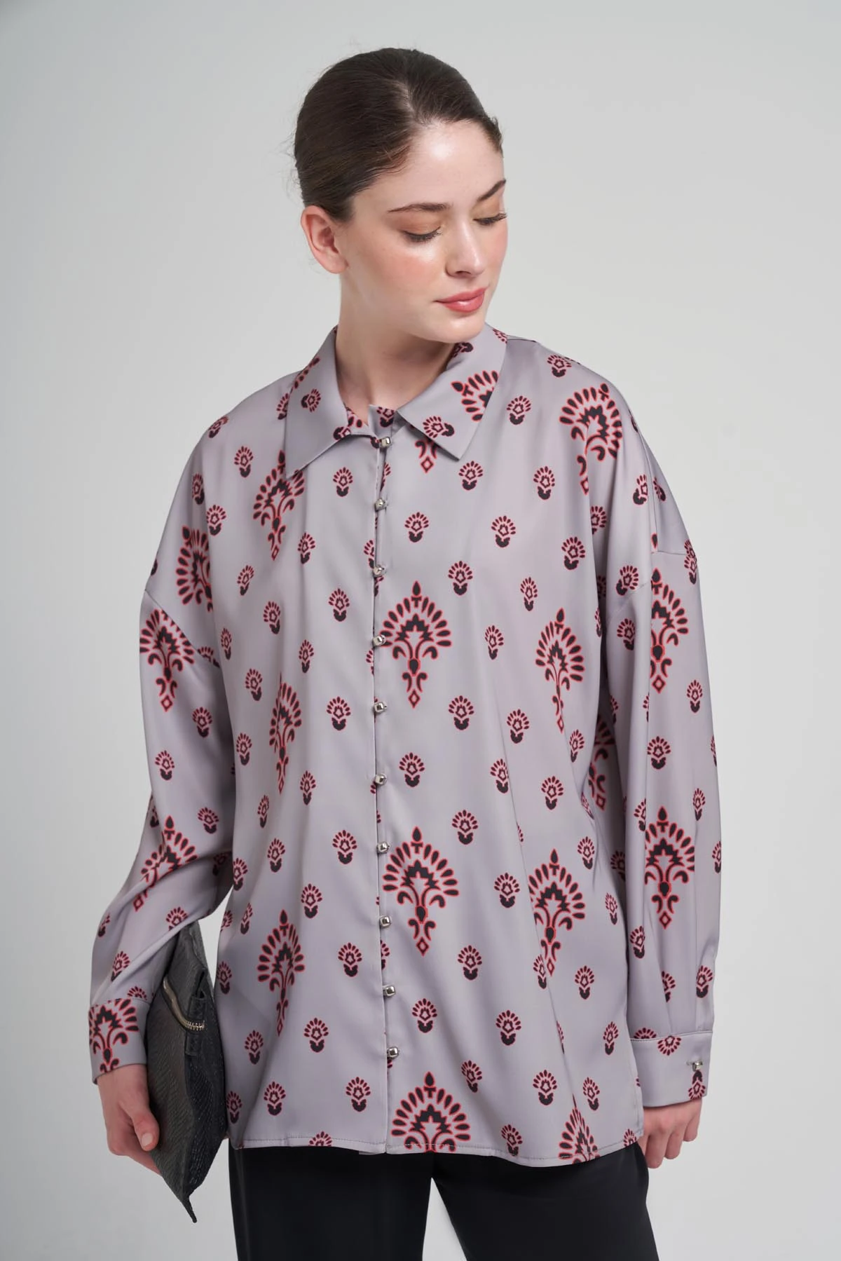 Si Design Düğme Detaylı Desenli Regular Gömlek