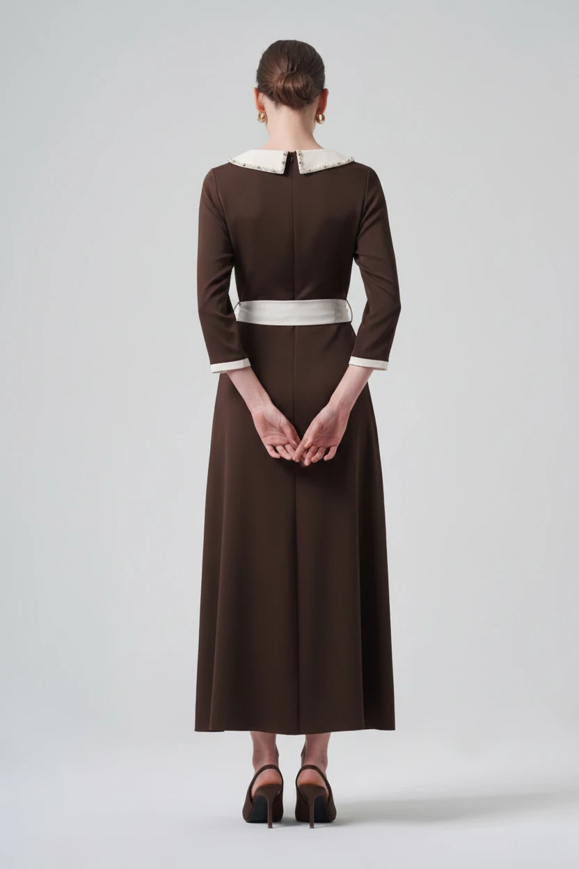 Si Design Yaka ve Kuşak Detaylı Truvakar Kol Elbise 