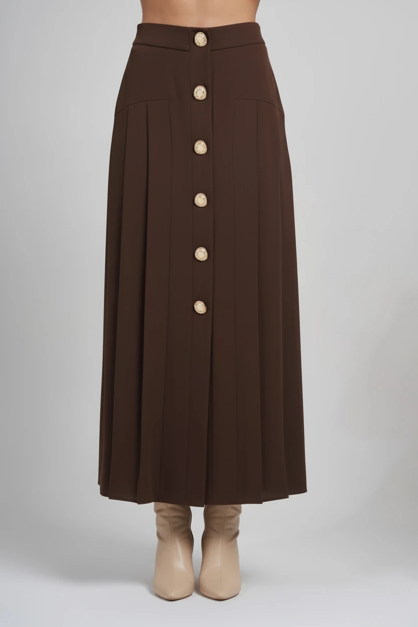 PİLE VE DÜĞME DETAYLI MAXİ BOY ETEK 