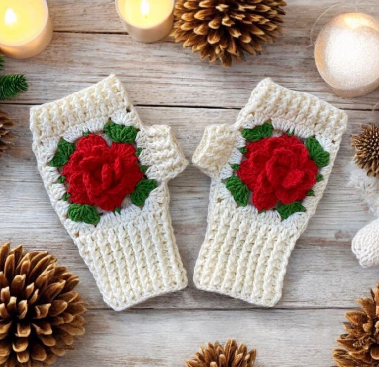 Gül Motifli Eldiven 