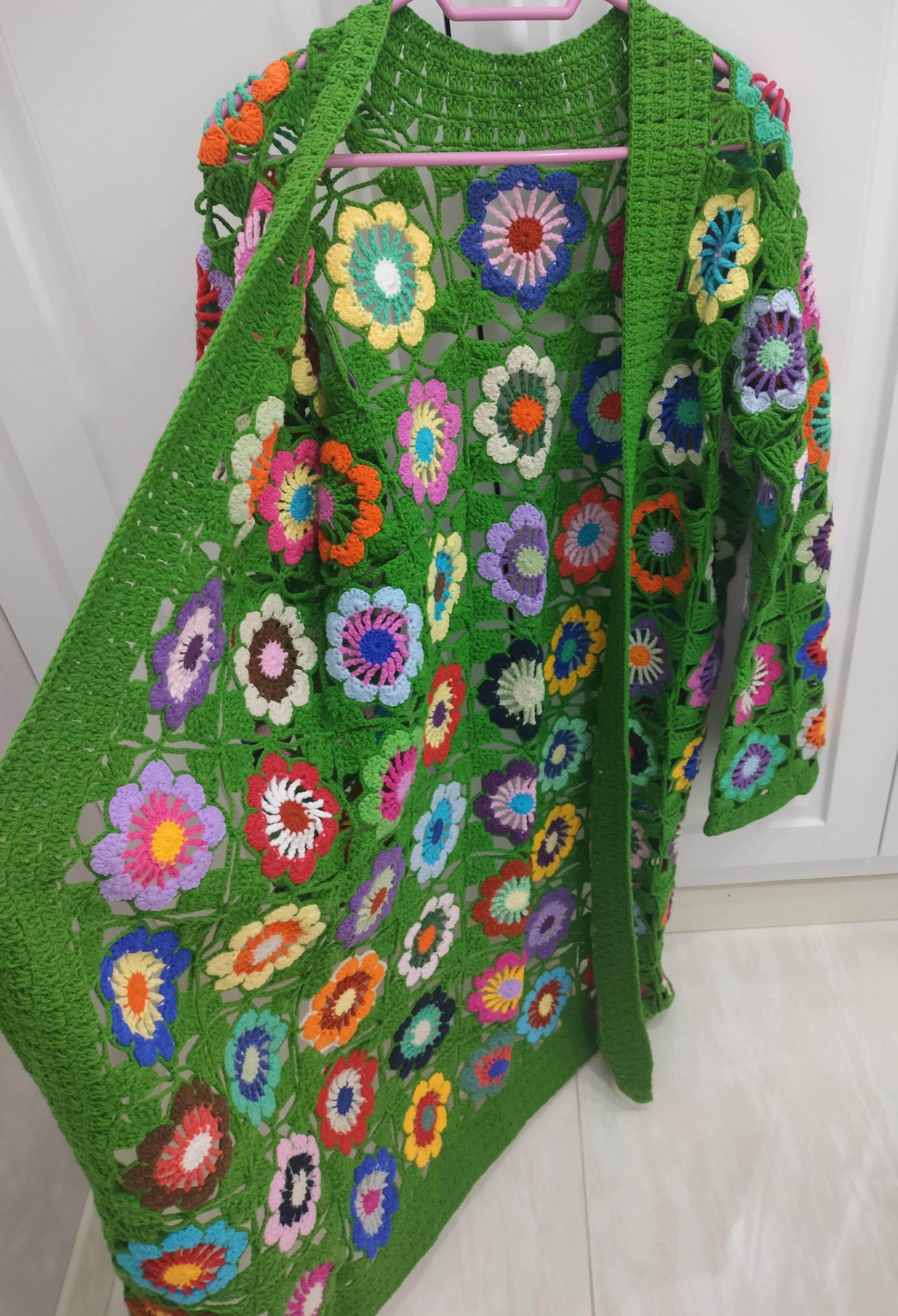 El Yapımı Uzun Hırka Yeşil 