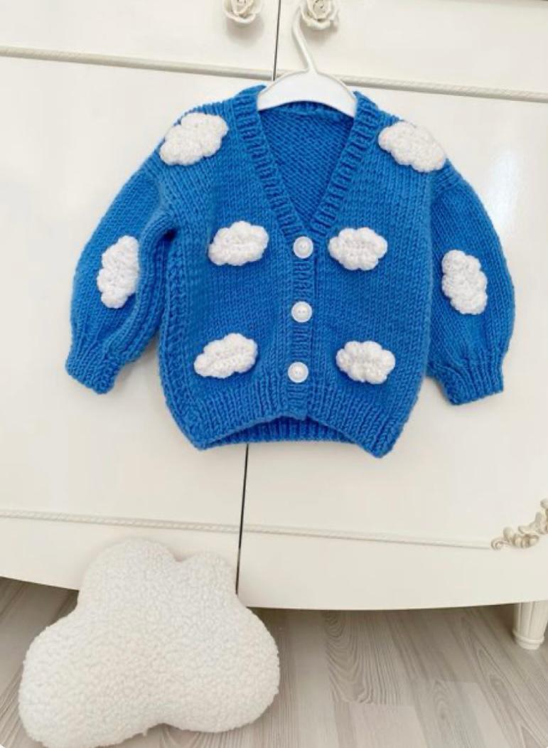 0-3 Yaş Bulut Motif Örgü Hırka 