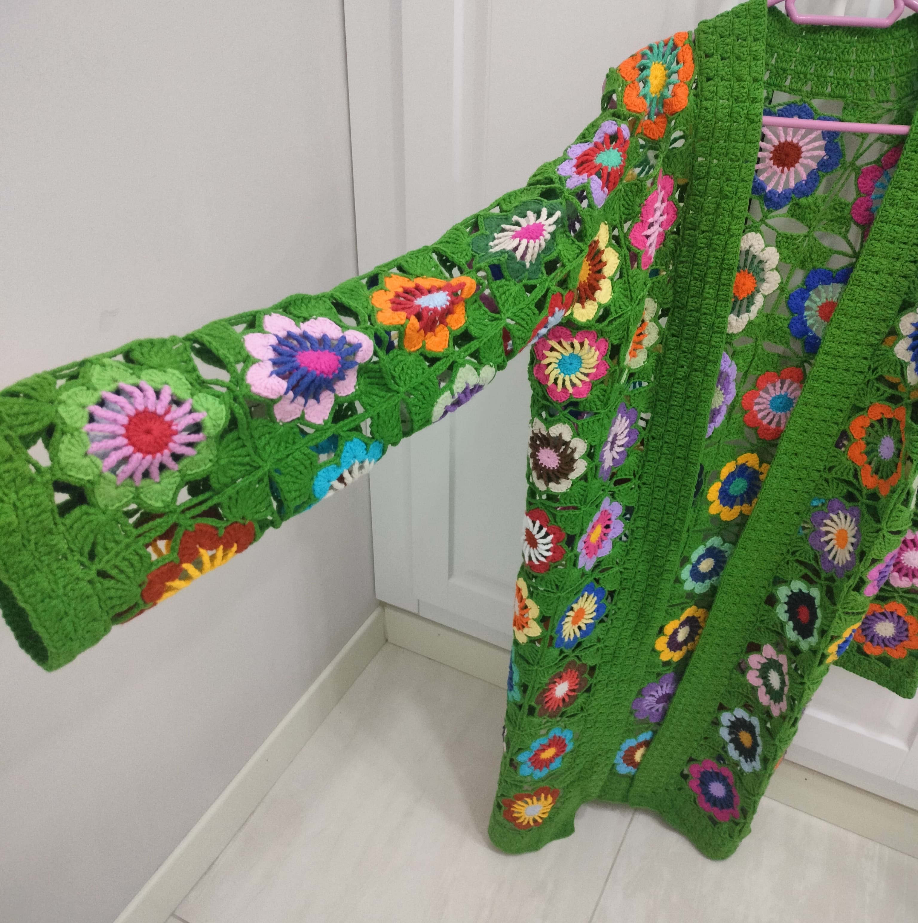 El Yapımı Uzun Hırka Yeşil 