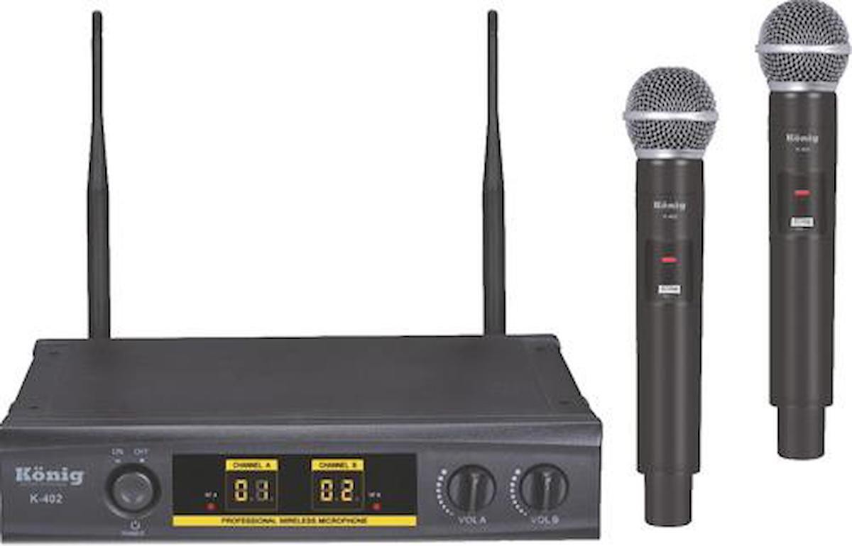 König K-402 UHF Çift Kanal 2 EL Telsiz Mikrofon