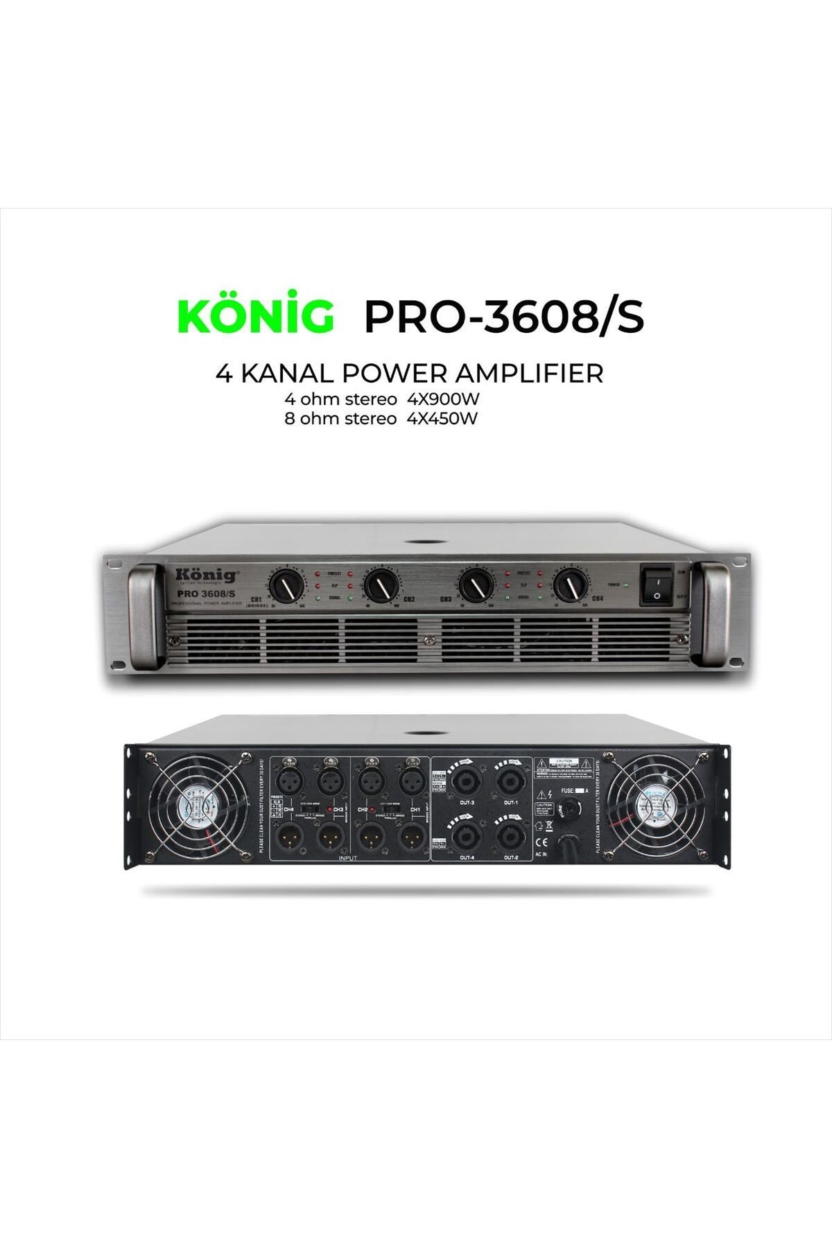 PRO-3608 4x900Watt 4 Kanal Power Amplifikatör