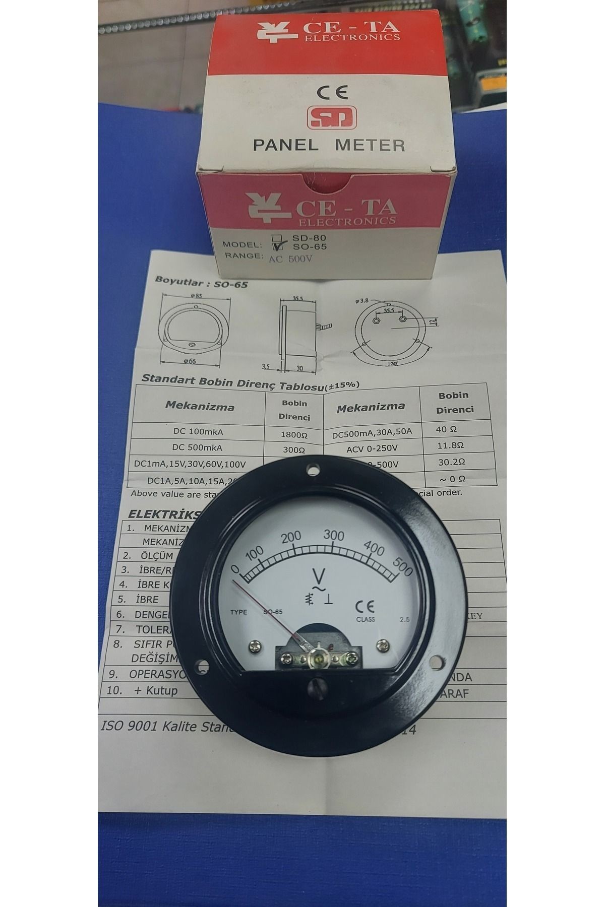 Yuvarlak Analog Voltmetre SO-65 AC 500v Voltmetre - Panelmetre