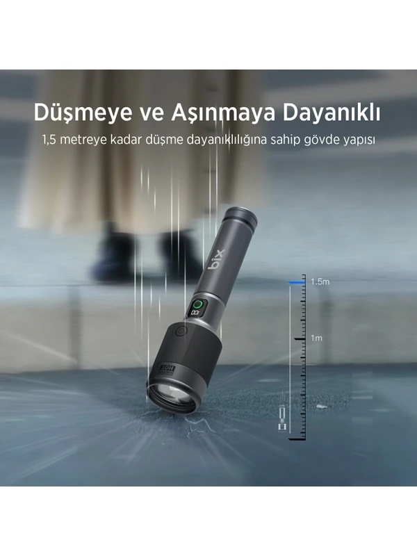 Flashlight BX5102FL 60W LED, Max. 3000 Lümen Parlaklık ve 1000 Metreye Kadar Uzun Menzilli, Şarj Edilebilir, LED Güç Göstergeli ve Çok Modlu Kompakt El Feneri