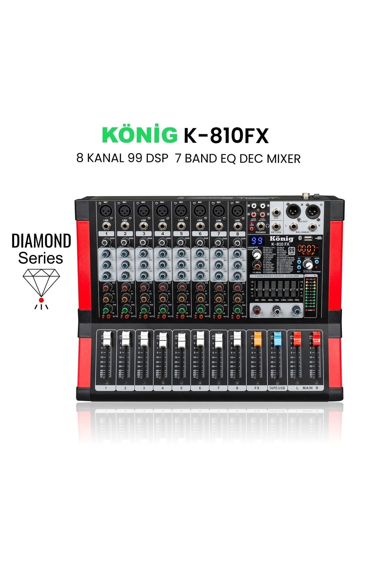 K-810 Fx 8 Kanal 7 Band Equalizer 99 Dsp Effect Diamond Serisi Dec Mixer