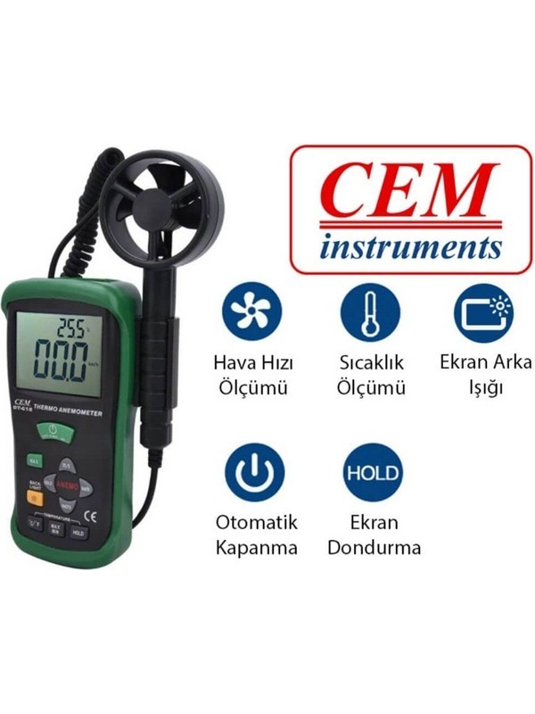CEM DT-618 Rüzgar Hızı ve Sıcaklık Ölçer Anemometre