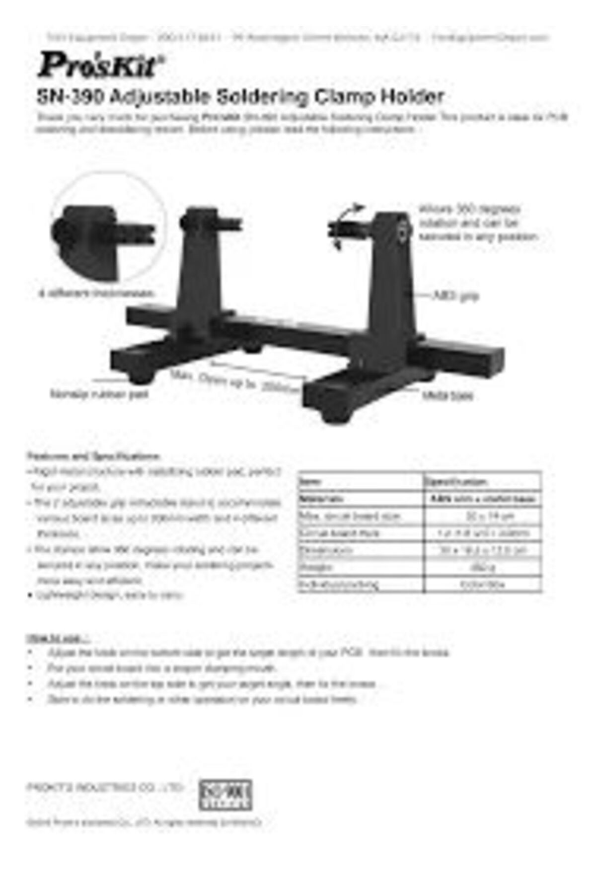 SN-390 Ayarlanabilir Board Tutucu (Lehimleme Için)