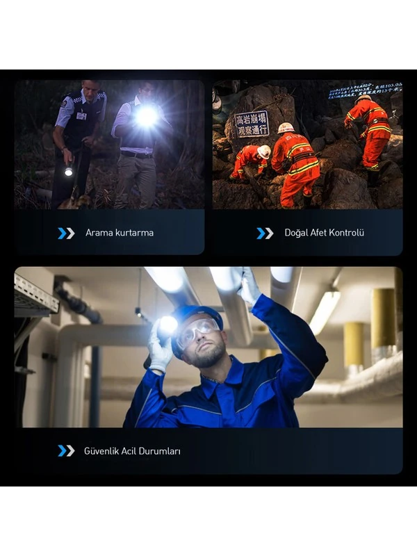 Flashlight BX2141FL 15W LED, Max. 650 Lümen Parlaklık ve 300 Metreye Kadar Menzilli, Şarj Edilebilir Çok Modlu Kompakt El Feneri