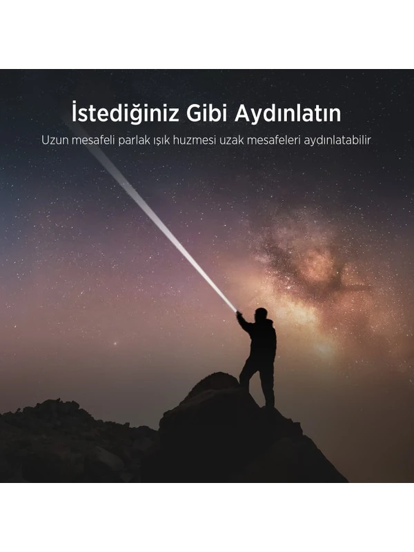 Flashlight BX2141FL 15W LED, Max. 650 Lümen Parlaklık ve 300 Metreye Kadar Menzilli, Şarj Edilebilir Çok Modlu Kompakt El Feneri