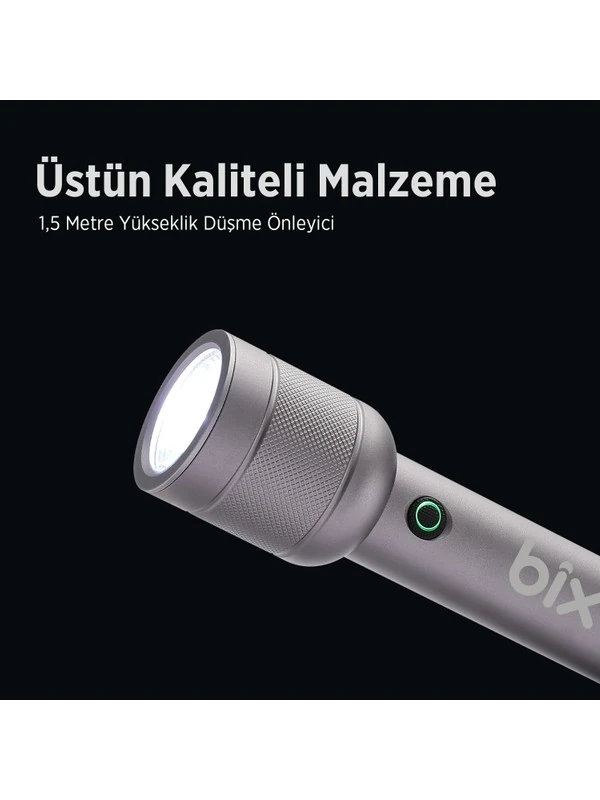 Flashlight BX2186FL 3W LED, Max. 910 Lümen Parlaklık ve 300 Metreye Kadar Menzilli Şarj Edilebilir Çok Modlu Kompakt El Feneri