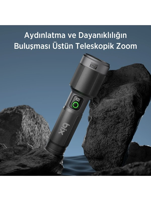 Flashlight BX5101FL 60W LED, Max. 2300 Lümen Parlaklık ve 850 Metreye Kadar Uzun Menzilli, Şarj Edilebilir, LED Güç Göstergeli ve Çok Modlu Kompakt El Feneri