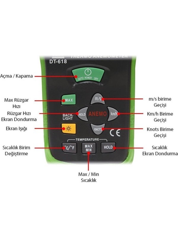 CEM DT-618 Rüzgar Hızı ve Sıcaklık Ölçer Anemometre