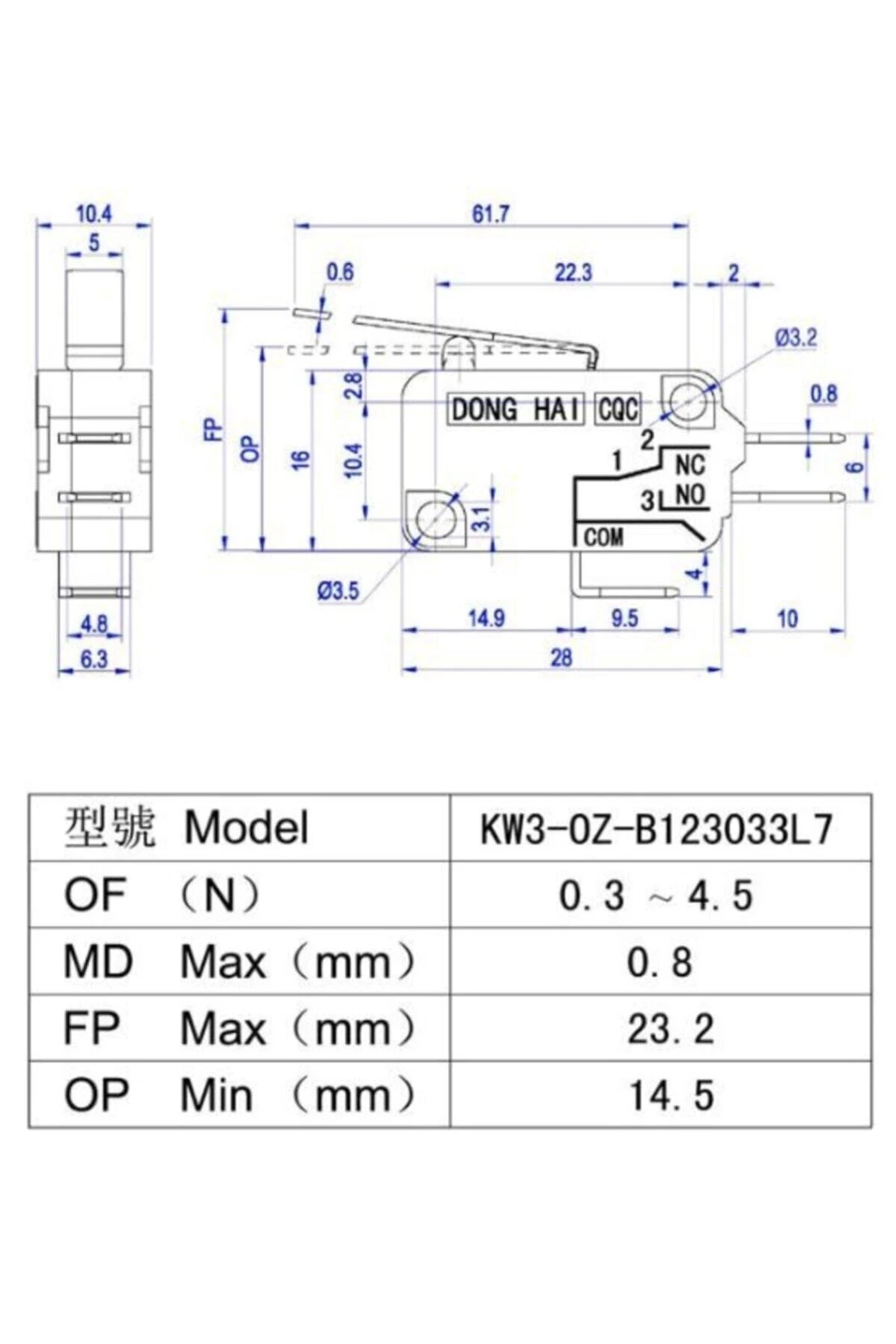 IC-176C Micro Switch Kısa Makaralı (220v 16A)