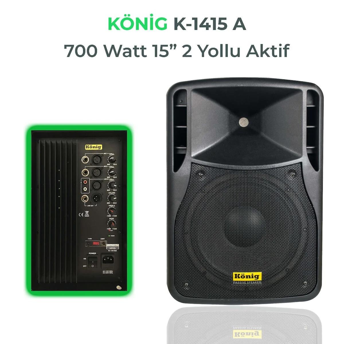 König K-1415A 15'' 700W 15 Inç 2 Yollu Aktif Hoparlör