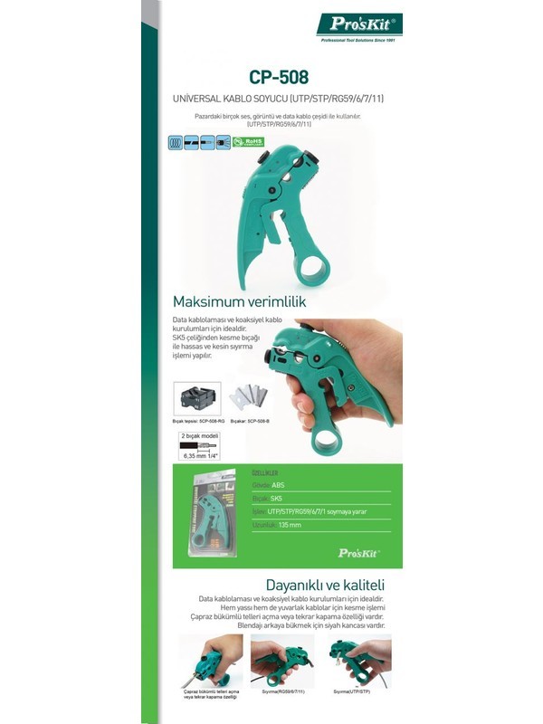 ProsKit CP-508 Universal Kablo Soyucu (UTP/STP/RG59/6/7/11)