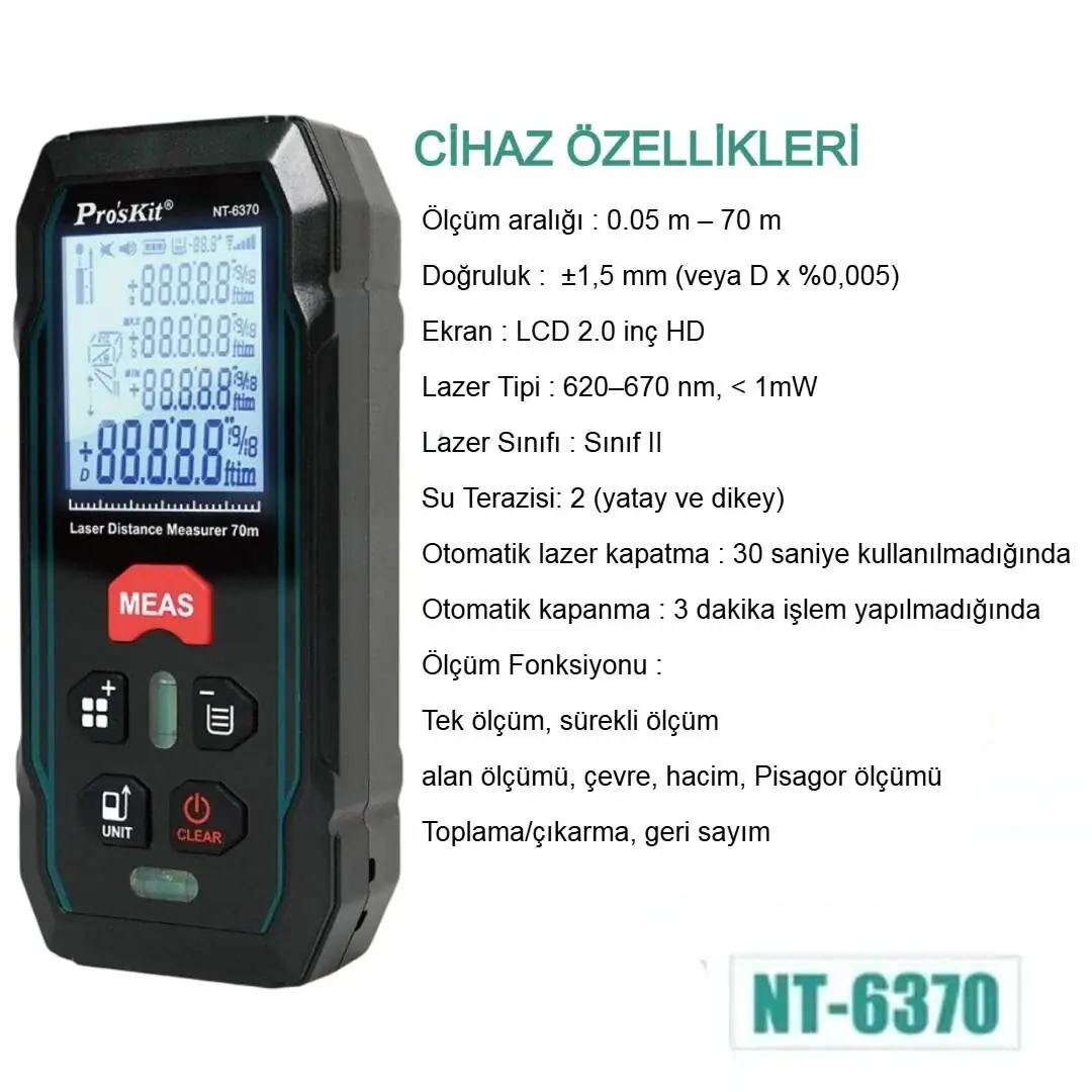 Proskit NT-6370 Lazer Mesafe Ölçer Lazermetre 70m ( 70metre