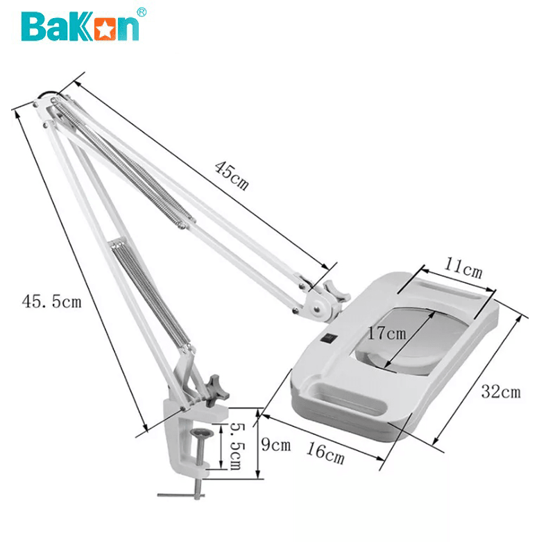 Bakon BK500D-5X Led Akrobat Büyüteç 2x15w 170x113 Mm 5 Diopter Mercek ( Loop )