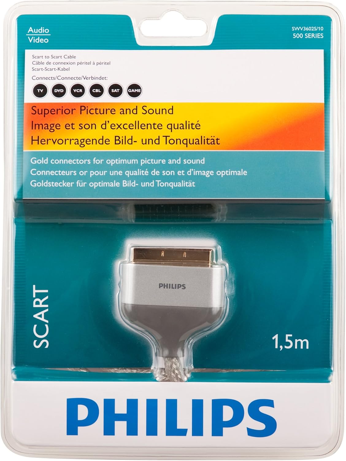 Philips Scart Kablosu 1.5 metre 24K Gold Altın Kaplamalı Çok Kaliteli Scart Kablosu SWV3602S/10